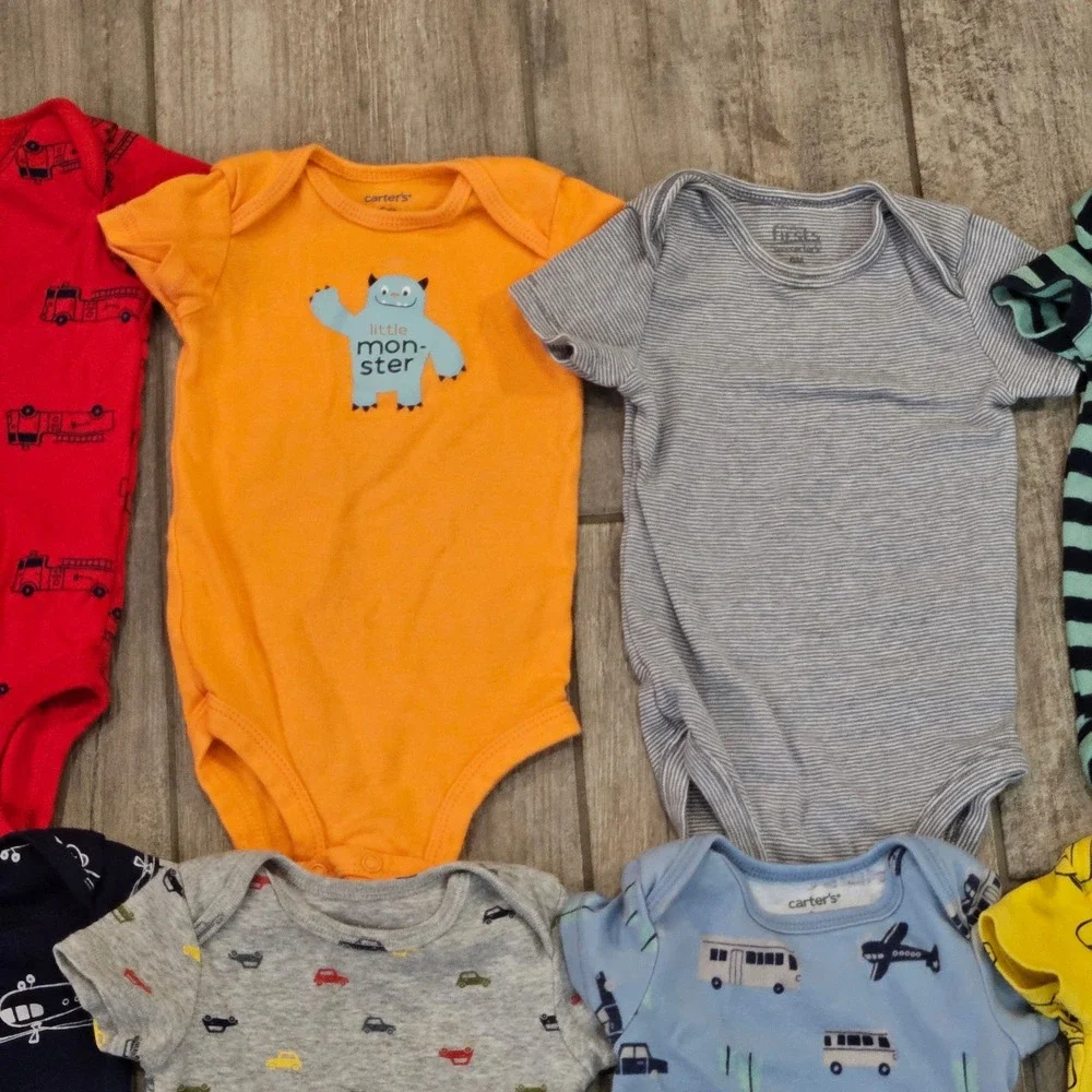 Carter's Bodysuits‎ Kids Size 6M 15 Piece Lot Stripes Animals Vehicles Infant